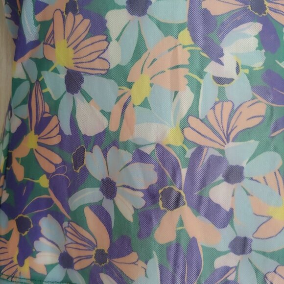 Maeve Water Color Disco Sheer Mesh  Mock Neck L-Sleeve Top S - Picture 5 of 12